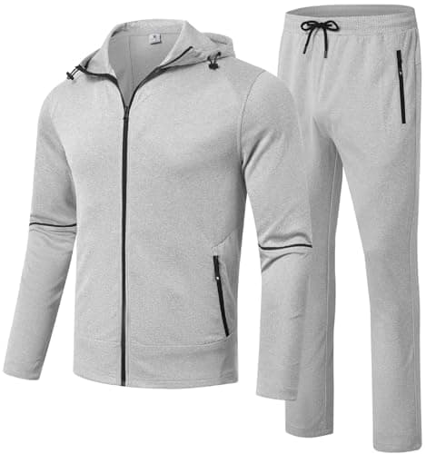 Image of Rdruko Mens Tracksuit Set Hooded Jacket Sweatsuits Jogging Tops Full Zip Joggers Sports Sweatsuit with Pockets Grey XL