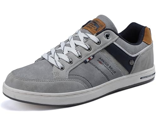 Image of Mens Casual Shoes Leather Trainers Classic Sneakers Lace Up Walking Shoes Grey 9.5 UK