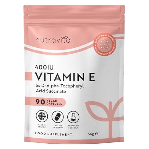 Image of Nutravita Vitamin E 400IU D-Alpha Tocopherol – 100% Natural Vitamin E – 90 Vegan Capsules – Highly Absorbable – 3 Month Supply – Protects Cells from Oxidative Stress – Made in The UK