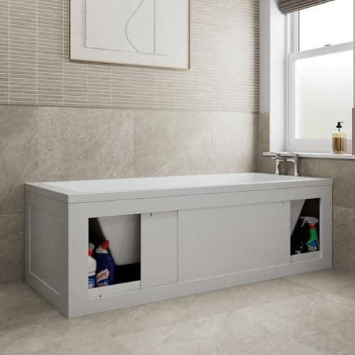 Image of Affine® 1700 Side Front Storage Bath Panel 20mm MDF, Modern Wooden Panels for Bathroom Straight Baths Soaking Tubs, White