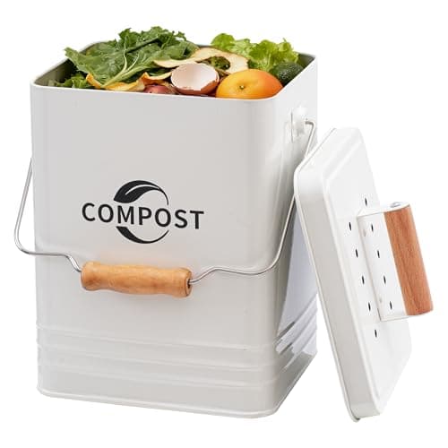 Image of Candco Kitchen Compost Bin, 1.7 Gallon Countertop Compost Bin with Lid and Charcoal Filter, Kitchen Composter for Food Waste, Rust Proof Indoor Bucket, White