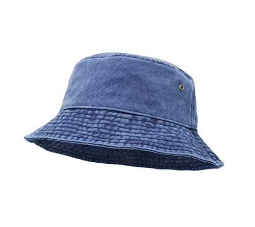 Image of UltraKey Bucket Hat, Wide Brim Washed Denim Cotton Outdoor Sun Hat Flat Top Cap for Fishing Hiking Beach Sports Navy