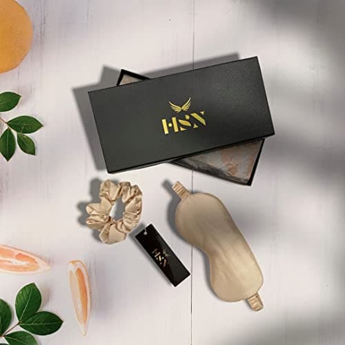 Image of HSN 100% Mulberry Silk Eye Mask for Sleep with Mulberry Silk Scrunchie, Eye Mask, Eye Mask for Sleeping, Natural Silk Eye Mask, Valentines Day Gift,Luxury Gift Set (Champagne)