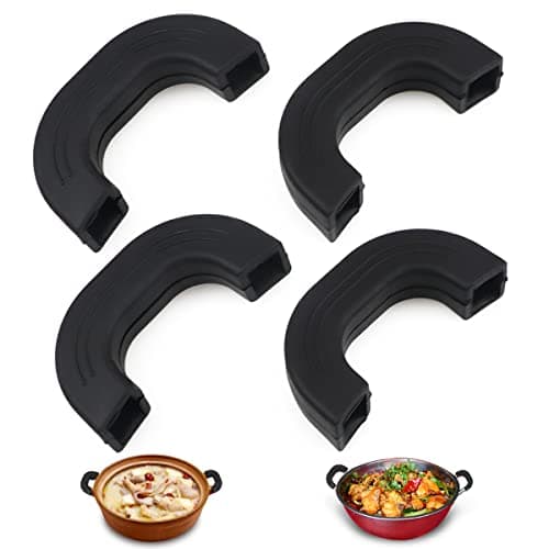 Image of DOERDO DD 4Pcs Black Silicone, Rubber Pot Handle Covers, Non-Slip, Heat Resistant, Dishwasher Safe, Pot Cover, Cylindrical, For Home, Travel, or Camping