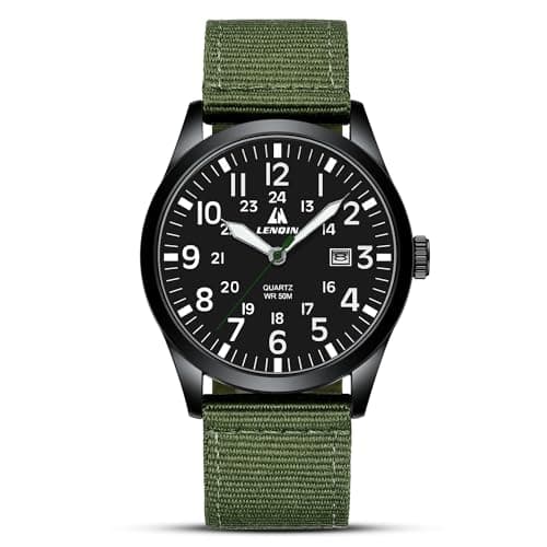 Image of LN LENQIN Mens Watches Military Watch Analog Quartz Watches for Men Waterproof Men's Wrist Watch with Date Nylon Band Army Tactical Sportswatch