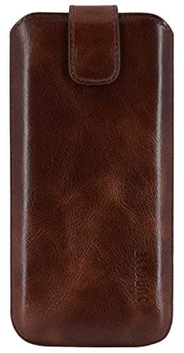 Image of Suncase Genuine Leather Case Compatible with Nokia 5710 Xpress Audio with Pull-Up Strap and Magnetic Closure Rustic Tobacco Brown
