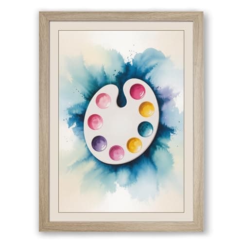 Image of Artist's Palette Modern Framed Wall Art Print A4 (29.7×21cm) Oak, Wall Decor for Living Room, Bedroom, Office & Home, Ready to Hang, Art Gift
