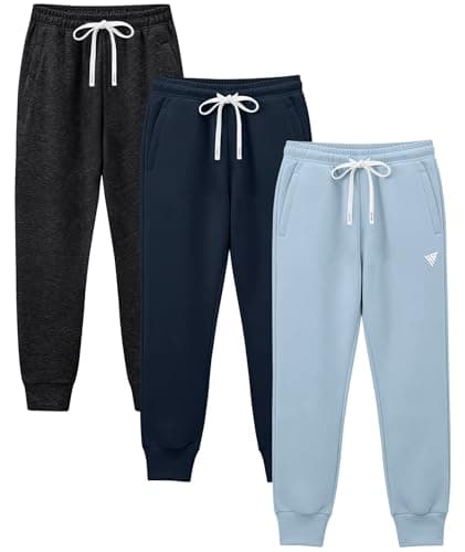 Image of Holure 3 Pack Boys Cotton Tracksuit Bottoms Youth Kids Jogging Pants with Zipper Pockets Adjustable Waist Soft Baggy Sweatpants Sports School Charcoal Black/Navy Blue/Light Blue 3P04-XL