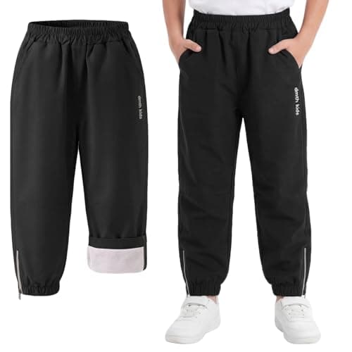 Image of Baogaier Boys Girls Waterproof Trousers Outdoor Pants with Mesh Lined Lightweight Windproof Joggers Elasticated Waist Casual Breathable Trouser for Hiking Trekking School 7-8 Years, Black