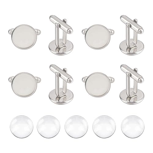 Image of UNICRAFTALE 5 Pairs 12mm 304 Stainless Steel Cuff Button Cabochon Cufflink for Men Flat Round Cuff Button Tray Bezel Cufflink Blanks with Transparent Glass Cabochons Cufflink for Apparel Accessories