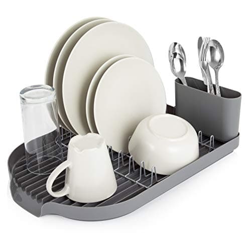 Image of Tower Compact Dish Rack with Cutlery Rack, Draining Tray, Chrome Plated Stainless Steel, Easy Clean, Grey, T847000