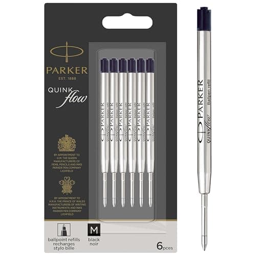 Image of Parker Ballpoint Pen Refills | Medium Point | Black QUINKflow Ink | 6 Count Value Pack