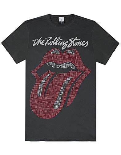 Image of Amplified Rolling Stones Tongue Logo Diamante Men's Charcoal Band Tee T-Shirt