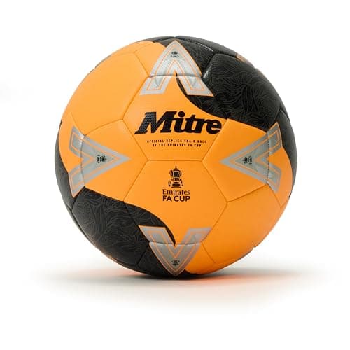 Image of Mitre Training FA Cup Football | High Performance Training Ball | Extra Durable Design, Orange/Black/Red, 5 UK