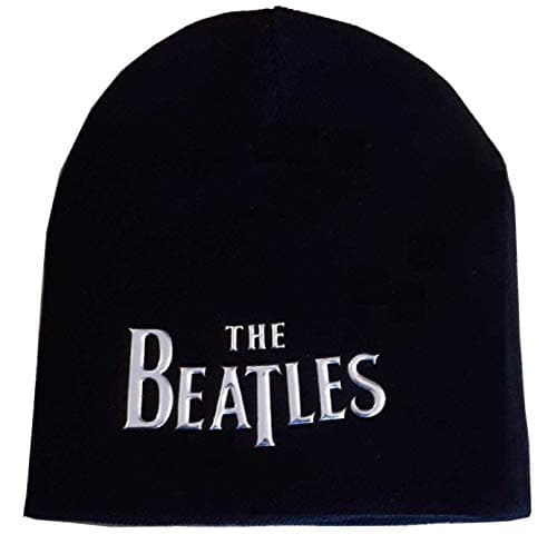 Image of The Beatles Mens Black Beanie Hat Drop T Beatles Logo Official