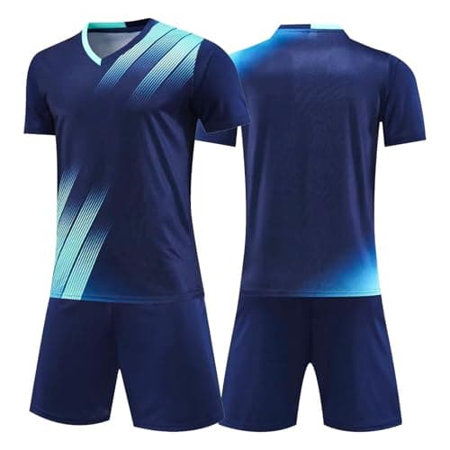 Image of Keyck Kids Football Kits Boys Soccer Jersey Sets Quick Dry Breathable Gym Shorts and T-Shirt Set Mesh Sports Outfit for School PE Training Running Children 11-12 Years, Navy