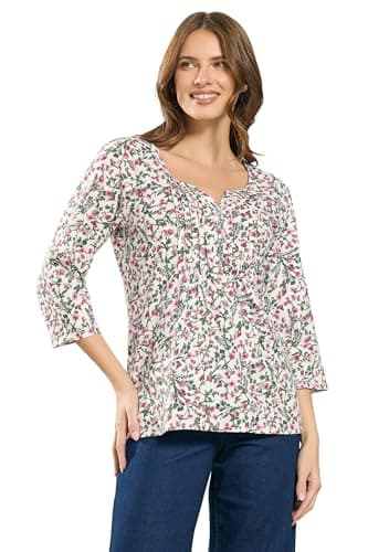 Image of M&Co Floral Henley Top - Women's Pink