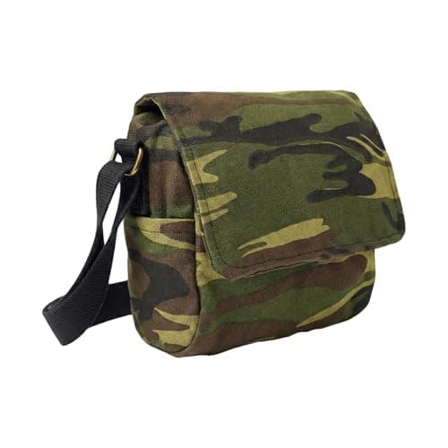 Image of Canvas Shoulder Bag Small Crossbody Messenger Vintage Army Style Lightweight Utility Webbing Tool Haversack - Camo
