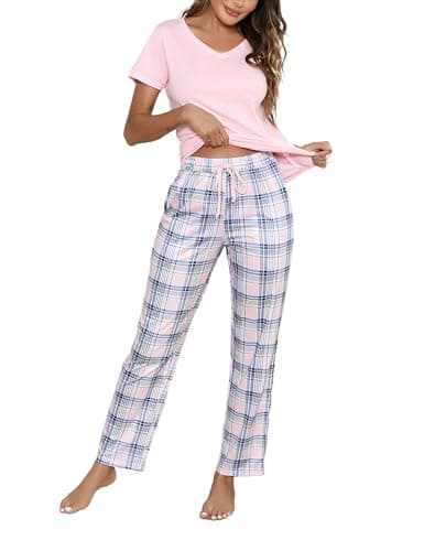 Image of Litherday Women's Pyjamas Set Short Sleeve Pjs Cotton Printed Loungewear Soft 2 Pieces Top & Bottom Sleepwear Soft Nightwear Sleepwear Lightweight with Pocket