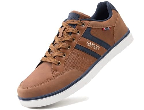 Image of LANGDU Mens Casual Shoes Trainers Walking Breathable Fashion Sneakers Lightweight Trainer Size 7-11UK (9.5UK,Brown 60)