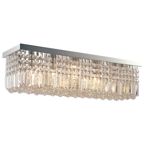 Image of HOMCOM Modern Crystal Ceiling Light Square Crystal Chandelier for Living Room, Dining Room, Hall, E14 Base, Silver, 80 x 25 x 23cm