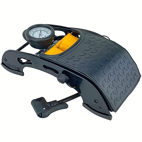 Image of AA Twin Cylinder Foot Pump AA3350 - Tyre Inflator for Cars Motorcycles Bicycles Inflatables - Includes 3 Valve Adaptors, Black, DOUBLE CYLINDER