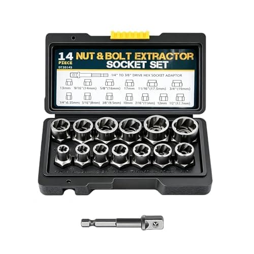 Image of Bolt Extractor Set 14PCS Impact Bolt & Lug Nut Remover Kit, Locking Wheel Nut Removal Tool, Rounded Bolt Remover for Damaged, Rusted, Frozen Studs, Rounded-Off Bolts, Nuts & Screws
