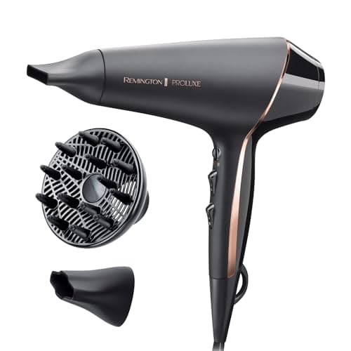Image of Remington PROluxe Midnight Hair Dryer (OPTIheat Technology for Long-Lasting Results, Ionic Conditioning for Frizz Free Hair, Diffuser, 2 Concentrators, Powerful, Professional, 2400W, Black) AC9140B