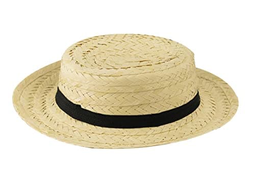 Image of Straw Boater HAT with Black Ribbon & Bow Quality Summer HAT School Fancy Dress Accessory Mens & Ladies HAT in 6 Styles (Lightweight Boater)