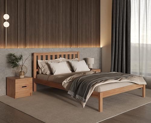 Image of KROKWOOD Sofia Solid Wood Bed in Beech - Sturdy Natural Solid Wooden Bed Frame - Bed Slats Included - (Small Double) 120 x 190 cm