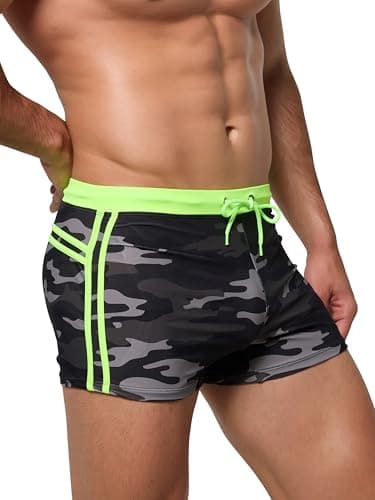 Image of Arcweg Men's Swimming Trunks Shorts with Removable Pad Sport Boxer Swimwear Boxers Underwear Drawstring Summer Beach Board Shorts Elastic Swimsuit Bottom Camouflage L(UK)