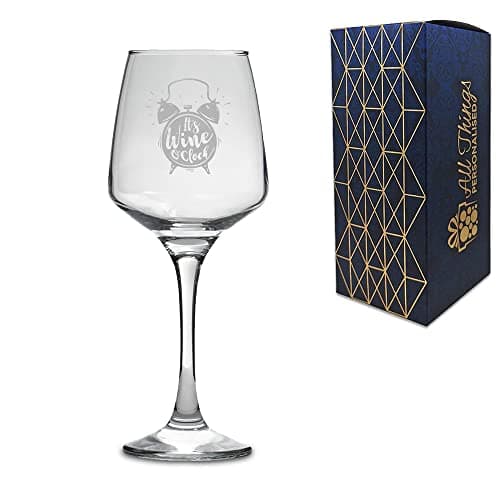 Image of Novelty Engraved/Printed Tallo Wine Glass - It's Wine O'Clock - Engraved