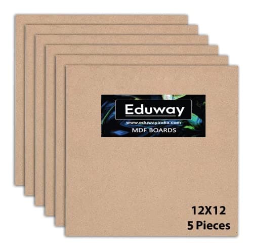 Image of Eduway® 12x12 Inch MDF Board Wood Sheet for Mandala , Lippan, Resin Art & Craft, 4mm Thick, Pack of –5 - Premium Cardboard Material for Artists, Art and Craft Students - Hard Cutout in Small and Large