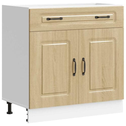 Image of vidaXL Kitchen Base Cabinet Kalmar Sonoma Oak - 80x46x81.5 cm Engineered Wood Cabinet, Modern Brown Kitchen Storage Unit