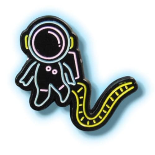 Image of Retro Astronaut Enamel Pin Badge – Black with Neon Outline, 24.1mm x 30mm, Space-Themed Collectible, Perfect for Jackets, Backpacks, and Gifts