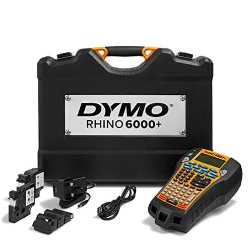 Image of DYMO Rhino 6000+ Industrial Label Maker | Computer Connected Label Printer with Hard Carry Case | Includes 1 Vinyl Tape Cassette, 1 Flexible Nylon Tape Cassette and Rechargeable Lithium Ion Battery
