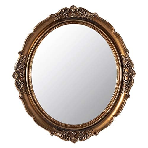 Image of Funerom 36.3 x 32.5 cm Vintage Decorative Wall Mirror, Hanging Mirrors for Bedroom Living-Room Dresser Decor, Oval Antique Gold