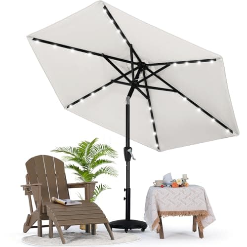 Image of MASTERCANOPY Patio Umbrella with Solar LED Lights(2.3M,Light Beige)