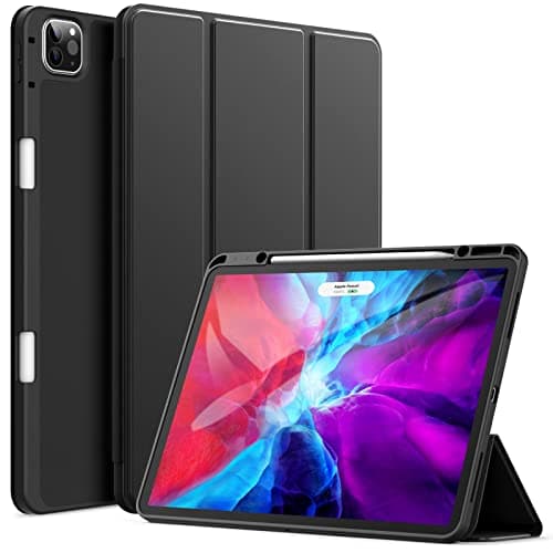 Image of JETech Case for iPad Pro 12.9-Inch (2020/2018 Model, 4th/3rd Generation) with Pencil Holder, Support 2nd Pencil Charging, Slim Tablet Cover with Soft TPU Back, Auto Wake/Sleep (Black)