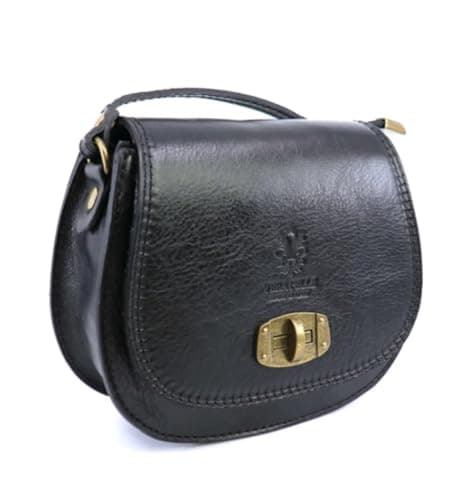 Image of LeahWard Leather Crossbody Saddle Bag with Brass Lock, Leather Crossbody Bag (Black)