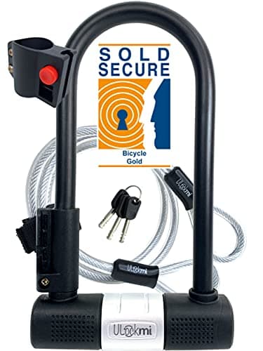 Image of Ulockmi TWOFOLD Bike U Lock, 14mm Hardened Steel, Sold Secure Pedal Cycle Gold Certified, Double Bolt Shackle, 3 Coded Keys, Cable and Frame Mount (Silver Cover)