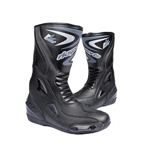 Image of RKsports LV14 Motorcycle Black Blue Red Armoured Leather Waterproof Motorbike Race Boots (BLACK, UK Footwear Size System, Adult, Men, Numeric, Medium, 14)