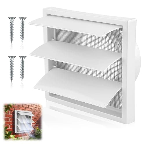 Image of 1PC 100mm External Gravity Grille Air Vent Cover Exhaust Hood Vent 142 * 142mm Wall Vent with Flyscreen Guard Screen for Tumble Dryer Extractor Fan Garage Bathroom Kitchen Exterior Walls Attic White