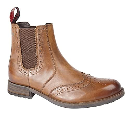 Image of Roamers BLAKE Mens Leather Brogue Chelsea Boots Tan