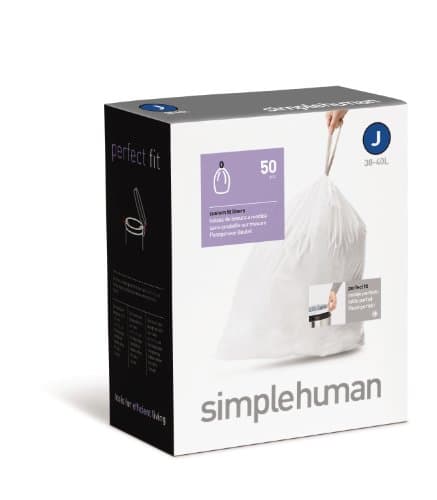 Image of simplehuman Code J, Custom Fit Bin Liners, 50 Liners, White, 30-45 L