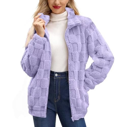 Image of Couawaticy Zip Up Sweatshirts Women Fluffy Fleece Jacket Warm Winter Ladies Full Zip Coat Tops Oversized Hoody Outerwear Trendy Casual Loose Fit Long Sleeve Jackets Comfy Fall Winter Fashion Outfit