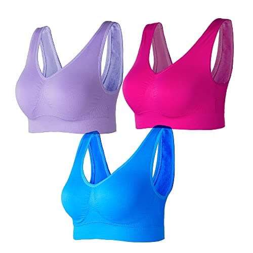 Image of Lemef 3-Pack Seamless Sports Bra Wirefree Yoga Bra with Removable Pads for Women, L, Rose Red&dark Blue&dark Purple