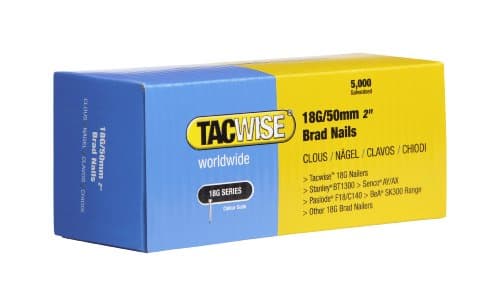 Image of TACWISE 0401 Type 18G / 50 mm Galvanised Brad Nails, Silver, 5000 Pack