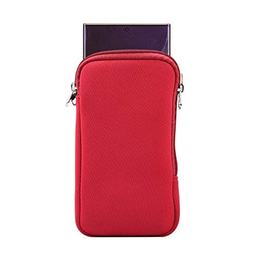 Image of Neoprene Mobile Phone Sleeve Mesh Pocket Lanyard Case for iPhone Air,iPhone 17 16 Pro, 11 XR XS Max Samsung Galaxy S25+ 24+ S23 FE S20 FE A15 A25 A35 A55 Google Pixel 10 Pro 9, 9a 6 (L, Red)