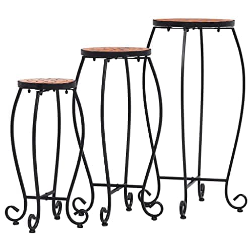 Image of RCODSSK Mosaic Tables 3 Pcs Terracotta Ceramic with W Table Top and Curved Iron Legs, Garden Side Table Set for Balcony Patio